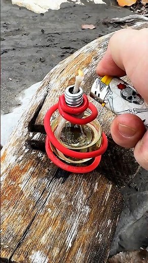 Survival Skills Make an oil lamp with your own hands. #survival #camping #lifehacks #shorts