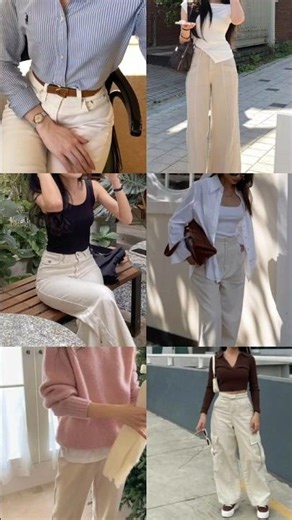 6 Ways to Style Beige Jeans/Trousers🌸 #stayclassy #winterclothes #fashion #shortsfeed #outfit #fyp