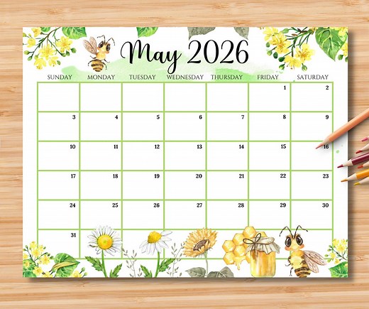 Editable May 2026 Calendar | Monthly Planner Printable PDF | School, Work, Office & Home Organizer | Instant Download - Etsy