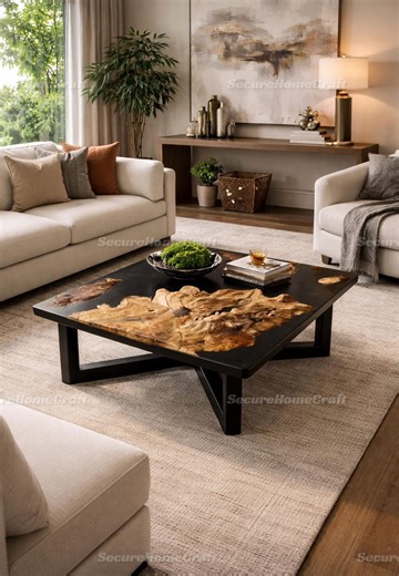 Luxury Epoxy River Coffee Table Square Black Resin Wood Table Handmade Live Edge Center Table Modern Luxury Furniture - Etsy