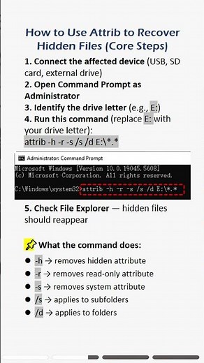 Recover deleted files using the Attrib command on Windows. #recovery