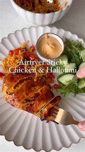Airfryer Honey Halloumi Sriracha Chicken 🍯🍗 #airfryer #dinner #recipe #halloumi #chicken #cooking