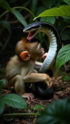 Snake Strikes Baby Monkey in the Jungle! #wildlife
