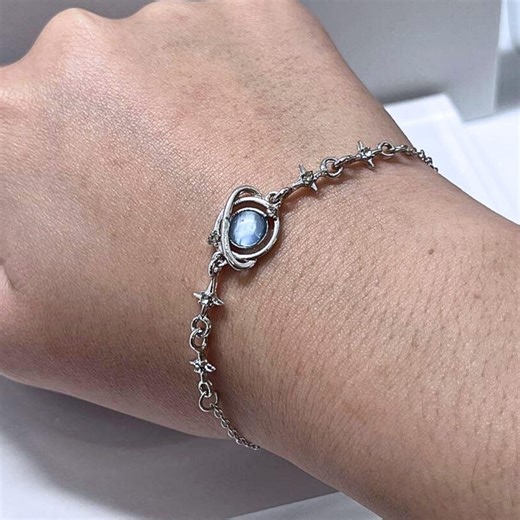 Elegant Saturn Planet Bracelet With Blue Stone, Celestial Space Charm Jewelry, Adjustable Dainty Bracelet, Alloy Metal - Etsy