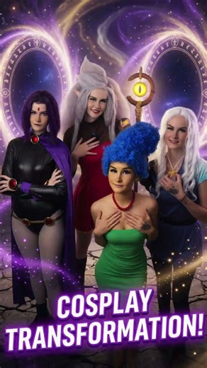 4 Epic Cosplays in One: Raven × Elf Queen × Marge Simpson × White Witch Transformation