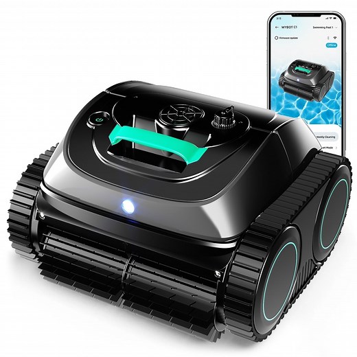 2025 New WYBOT C1 Cordless Robotic Pool Vacuum Cleaner for In-Ground Pools up to 1600 sq. ft, 150 Mins Runtime with Wall Climbing Function, Larger Top-Loading Filters