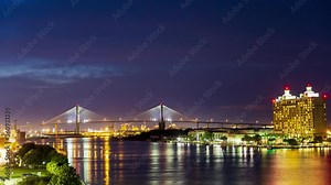 Night time lapse of the Savannah River and Talmadge Memorial Bridge