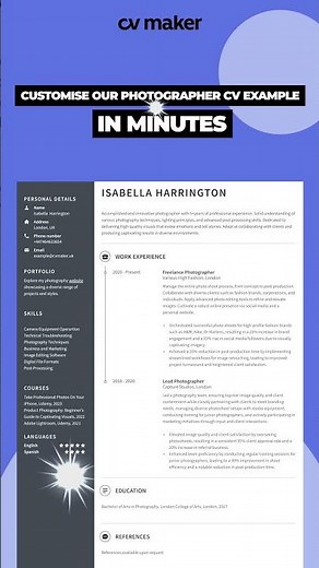 Photographer CV Example Template #CVMaker #shorts