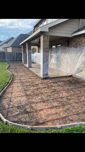 Custom stamped and stained patio from start to finish 🤙 #riverridgeconcrete #construction #constructionlife