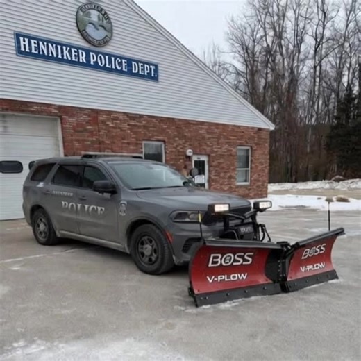 Dear Chief French from Henniker PD: We saw your post, brilliant move with that snowplow. We’re honestly jealous we didn’t think of it first. We’ll return it Monday night. | Hillsboro NH Police Department