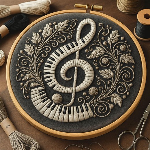 Treble Clef Piano Keys Embroidery Pattern | Musical Hoop Art (digital Download) - Etsy