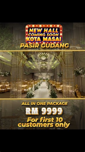 Golden House by Diva (Crystal Garden) kini dibuka di Pasir Gudang! Apa yang anda sangka hanya wujud dalam animasi — kini telah menjadi realiti di dewan terbaru kami: Golden House by Diva (Crystal Garden). Kenapa dewan ini jadi pilihan ramai bakal pengantin? ✨ Siling tinggi dihiasi ribuan kristal bergemerlapan ✨ Lighting yang boleh ditukar mengikut warna/mood majlis ✨ Tema eksklusif Crystal Garden — dihiasi ros putih & hijau lembut ✨ Kerusi keemasan eksklusif Tangga emas ikonik ✨ Suasana romantik