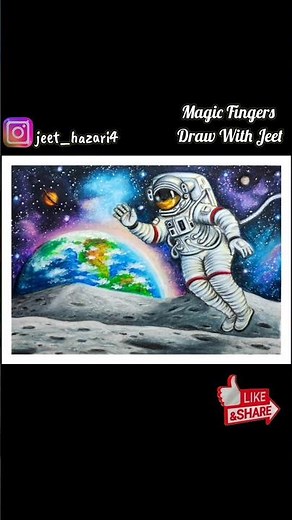 Astronaut On Moon Space Scenery Drawing | Solar System Drawing | Galaxy Drawing | Universe Drawing