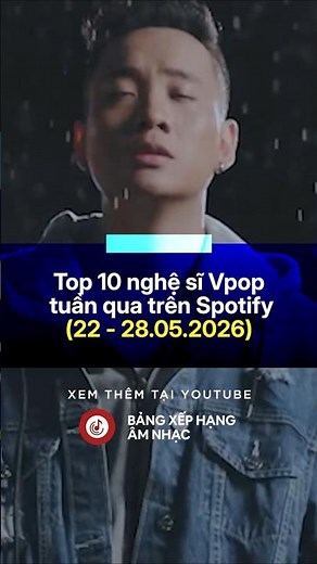 Top 10 nghệ sĩ Vpop được nghe nhiều nhất tuần trên Spotify (22 - 28.05.2026) #vpop #top10 #nhacviet