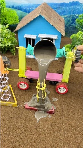 🚜 Mini Tractor Baige Creates Perfect Cement Pillar | DIY Construction Magic 😱 #shorts