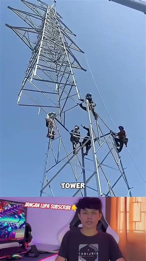 proses memasang rangka tower
