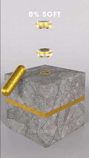 3D Soft Body Simulation: Gold Capsule Gradually Softens to Fit Through Twin Torus Holes