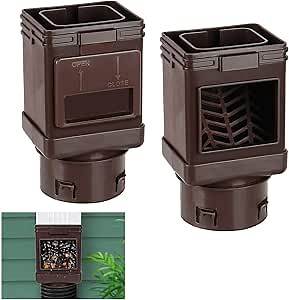 Downspout Filter, Downspout Leaf Filter, Gutter Screens for Downspouts, Fits 2X3 Gutter Downspout and 3X4 Gutter Downspout（2-PCS） (Brown)