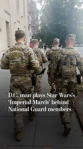 A man in D.C. has been walking behind National Guard members while playing the Imperial March — the Star Wars song also known as "Darth Vader's Theme." TikTok user @freedc20009, who views the National Guard's presence in the city as "a political stunt by President Trump," says the "intention isn't to mock the Guard, but to ensure their presence isn't normalized." "I love Washington, D.C., and it feels dystopian to walk through our beautiful city and see armed soldiers," he told us. "I imagine th