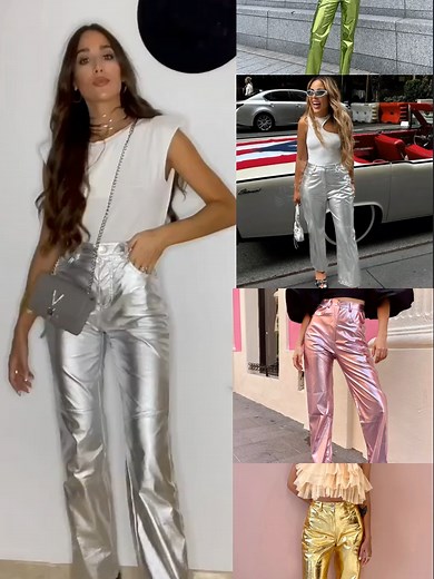 Trending Mettalic Trouser💚🩷🤍💛 #metallictrousers ##trending #foryoupagе #fyp #fashion #summer #foryou #fashiontiktok #fyppp