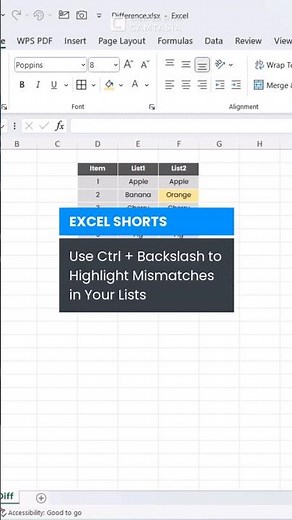 Master Excel: Spot Mismatches with Ctrl + Backslash! #ExcelTips #ExcelShortcuts