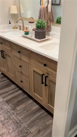 Here’s a 72” custom double vanity made with Ash hardwood! I actually got the opportunity to see the wood I used before it got cut into dimensional lumber, so it’s cool to see it transform from tree to furniture! I absolutely love how this built-in turned out 😍 #woodworking #furniture #vanity #bathroom #custom | Williamson Woodwork