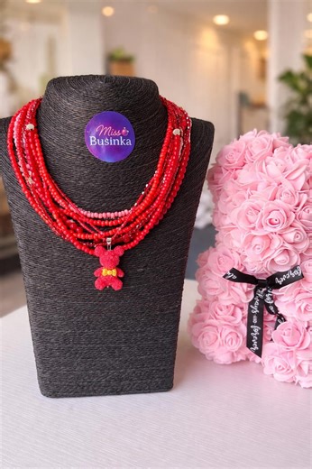 Red Teddy Bear Necklace Multi Strand Beaded Choker Layered Statement Jewelry Gift for Her - Etsy