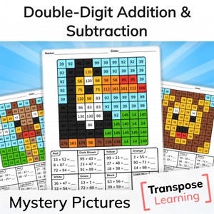 Double Digit Addition and Subtraction | Zoo Animals Mystery Color by Number