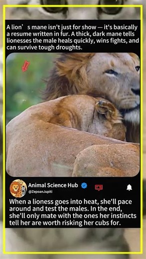 Why Lionesses Choose Males With Dark, Thick Manes #wildlifefacts #lionking