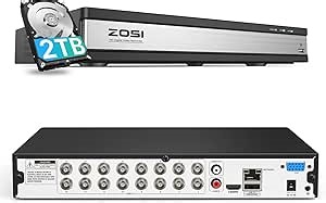 ZOSI 16 Channel H.265+ Home Security DVR Recorder, 1080P Lite Hybrid 4-in-1(Analog/AHD/TVI/CVI) CCTV DVR for Security Camera, Motion Detection, Mobile Remote Control, Alert Push (2TB HDD Included)