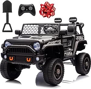 24V Ride On Toys for Big Kids, MOEYURO 2 Seater Ride on Cars with 4WD/2WD Switchable, 20'' Wide Seat, Ride on Truck w/Remote Control, 4-Wheeler Suspension, Power Car Wheelers for Kid Boys Girls, Black