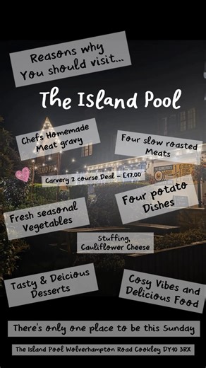 Why Sunday belongs at The Island Pool… • Sunday roasts done properly 🍽️ • Four slow-roasted meats, carved to order 🔪 • Fresh veg, crispy roasties & homemade gravy 😋 • Cosy atmosphere, perfect for family time 💛 • Treat yourself to a dessert afterwards 🍰 We’re really busy today, but don’t let that put you off — we’ll always do our best to welcome walk-ins. 🙌😊 See you soon! 🌟 | The Island Pool