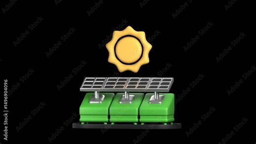 3D animated solar panel icon for renewable energy topics, climate solutions, and sustainable development visuals.