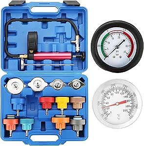 14PCS Radiator Pressure Leakage Tester Tool Kit, Aluminum Automotive Cooling System Radiator Pressure Tester Kit, Coolant Pressure Tester Kit with Aluminum Hand Pump and Adapters