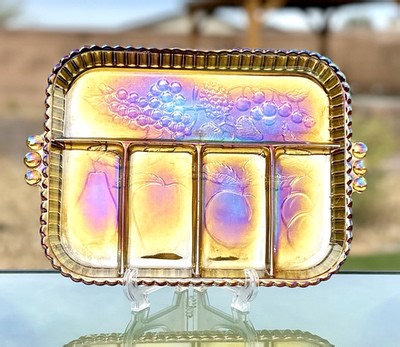 VTG Indiana Glass 5-Section Relish Tray Iridescent Gold/Marigold Carnival Glass | eBay