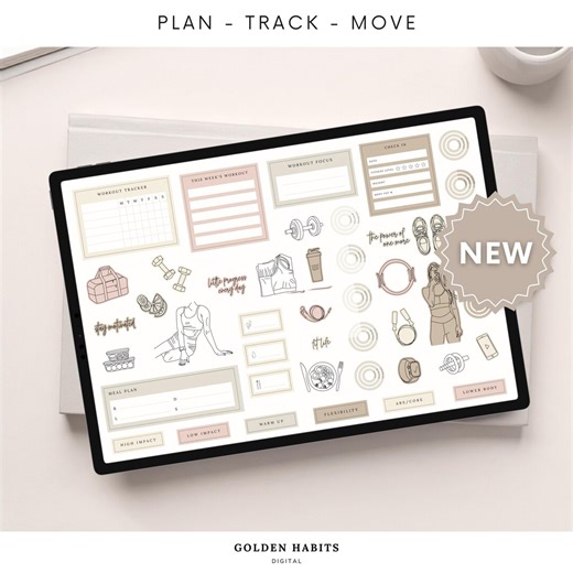 Fitness Stickers for Goodnotes | digital Planner Workout and Wellness Sticker Pack | Vintage - Etsy