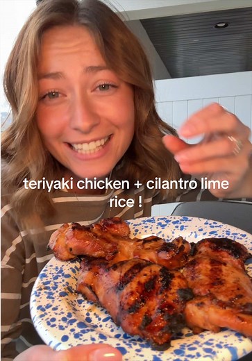 MARINADE RECIPE BELOW!! guys this whole dinner was so refreshing and YUMMY!!! Teriyaki Marinade 5-6 chicken thighs 1/4 cup soy sauce 2 cloves grated garlic 1 tsp fresh grated ginger 2 tbsp mirin 2 tbsp brown sugar 1 tbsp sesame oil #teriyakichicken #teriyaki #chickenrecipesfordinner #cilantrolimerice #healthydinnerideas