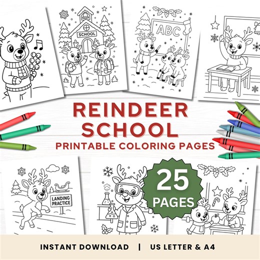 Reindeer Coloring Pages for Kids, Printable Christmas Coloring Pages, Funny Christmas Coloring, Christmas Crafts for Toddlers, Coloring PDF - Etsy