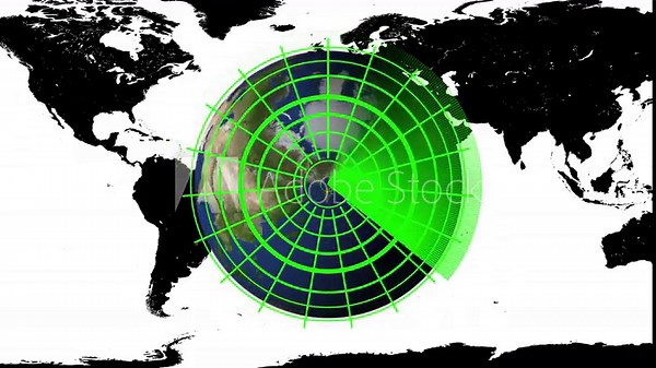 Digital technology radar screen animated, Technology world map radar screen animation. Radar Scanning loop. Looped animation radar icon on a transparent background