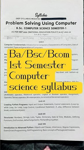 Bsc 1st Semester Computer science | Syllabus | Problem solving using computer #yourbscguide #bsc #ba