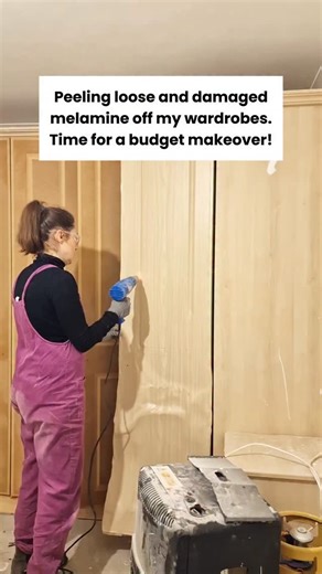 The easiest way to remove melamine is with heat, which loosens the bond between the plastic coating and the underlying board. I’m using my @silverline_tools heat gun to prep my wardrobes for a fresh paint finish. Step-by-step: 1️⃣ Remove hardware: Take off the handles 2️⃣ Apply heat: Warm a corner or edge of the melamine with your heat gun, keeping it a few inches away and moving constantly to avoid damage. 3️⃣ Peel carefully: Once the adhesive softens, slowly lift the melamine. Reapply heat if 