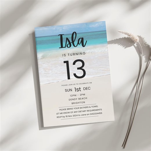 Beach Party Invite, Teen Birthday, Milestone Celebration, Summer, Digital Invite, Printable - Etsy