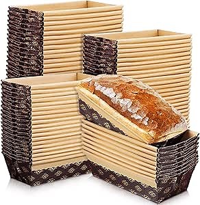 Panitay 100 Pcs Paper Loaf Pans for Baking Kraft Bread Loaf Pan Disposable Baking Rectangle Loft Mold for Cake Bread Display, 6 x 2.6 x 2 inch