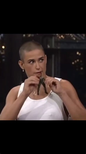 Demi Moore doing one armed pushups on Letterman during the promo for her role in G.I. Jane (1996) Moore had gone through an intensive training regime for the role that included a modified 2 week Navy SEAL programme as well as undertaking the customary buzz cut | Hollywood Legendsss