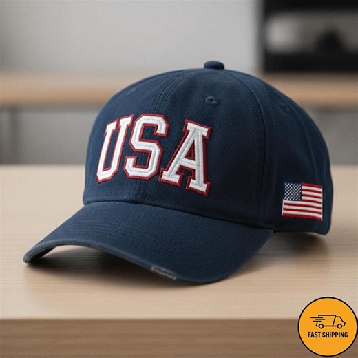 USA Embroidered Dad Hat, Patriotic American Flag Baseball Cap, 4th of July Gift - Etsy