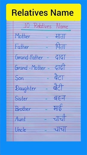 10 Relatives name in English and Hindi || Relative name || रिश्तों के नाम || Relation name