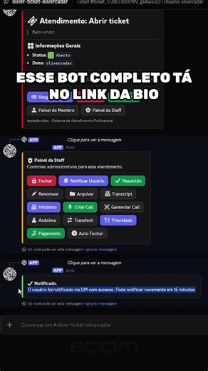Painéis completos para staff e membros #botdediscord