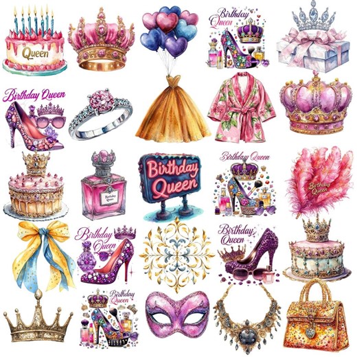 Birthday Queen Clipart PNG Bundle, Crown, Party Graphics, Sublimation (digital Download) - Etsy