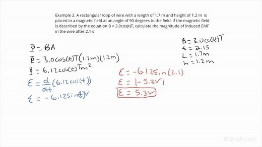 How to Use Faraday's Law to Determine the Magnitude of Induced EMF from a Time Dependent Field Function | Physics | Study.com