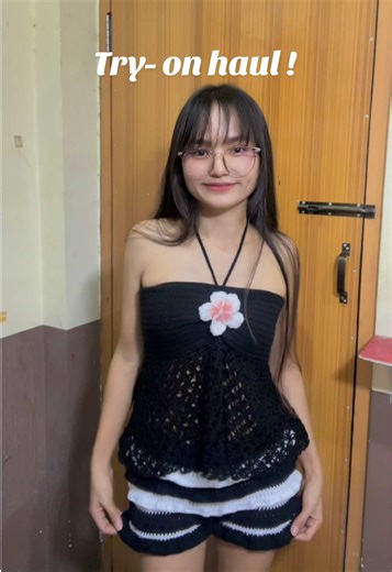 Crochet beach top & shorts 🩳 try on haul 👙🧶🏝️@ATMM Crochet 1 #crochetoutfit #beachvibes #handmade #fyp #ချည်ထိုးhandmadeများမှာလို့ရပါတယ်